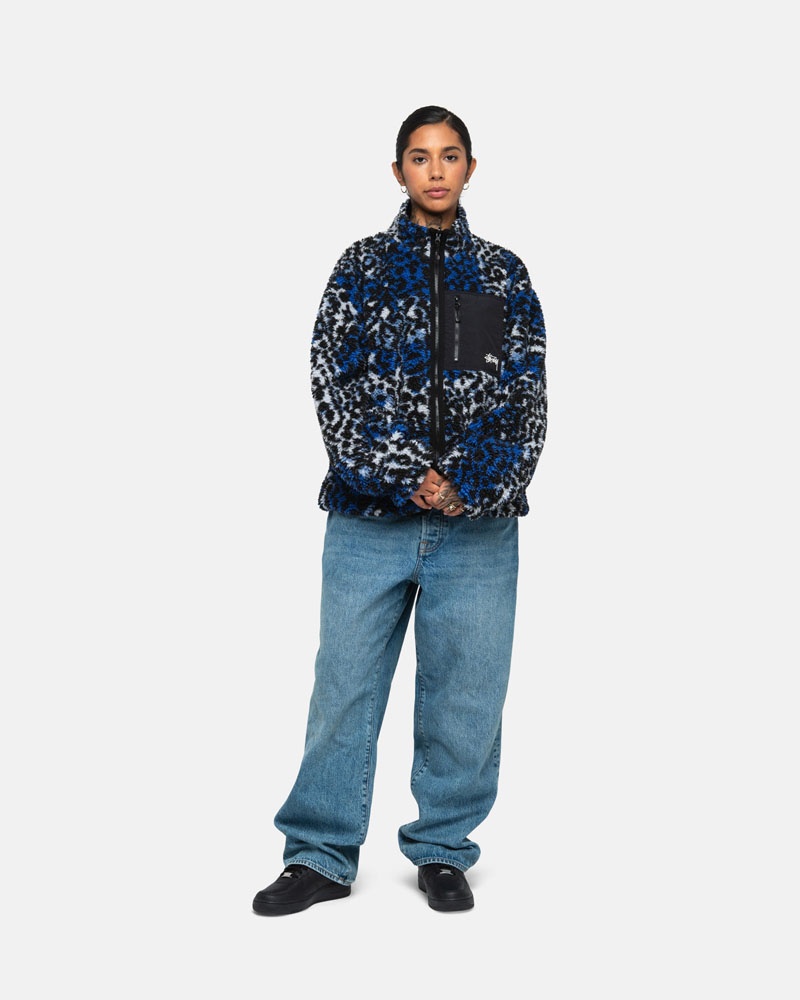 Veste Stussy Sherpa Reversible Bleu Leopard | GEP-36015962