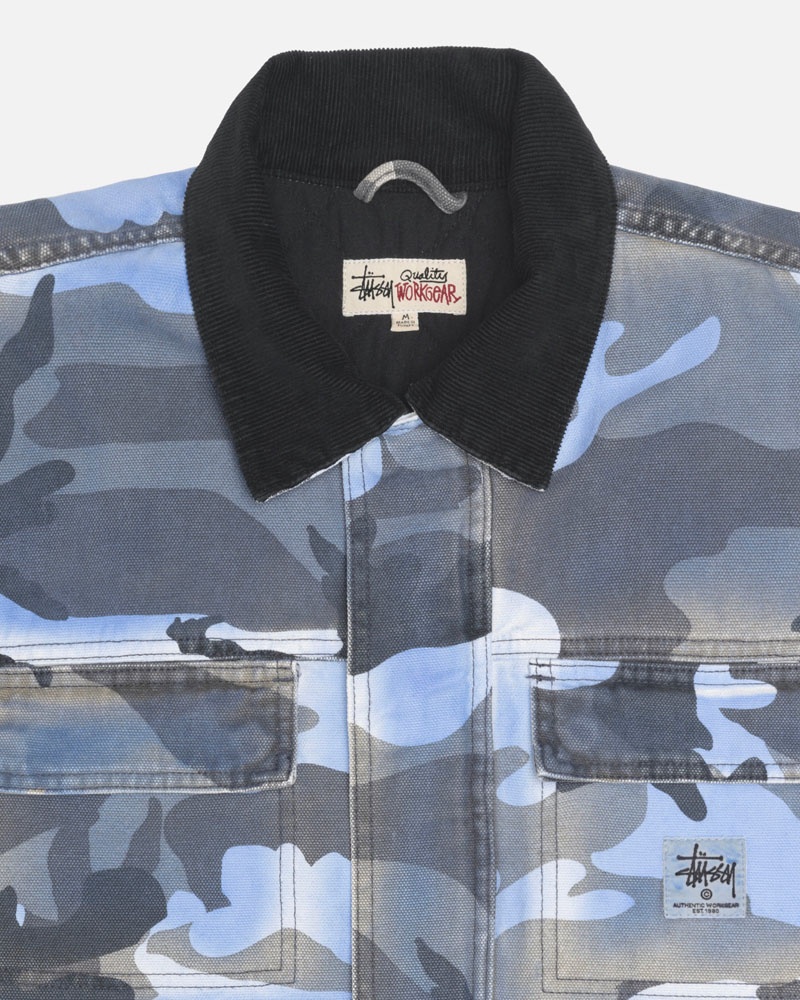 Veste Stussy Shop Spray Dye Tela Bleu Camouflage | QJJ-30905747