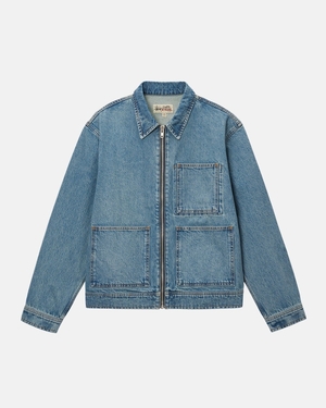 Veste Stussy Zip Travail Denim Bleu | VUB-70418661