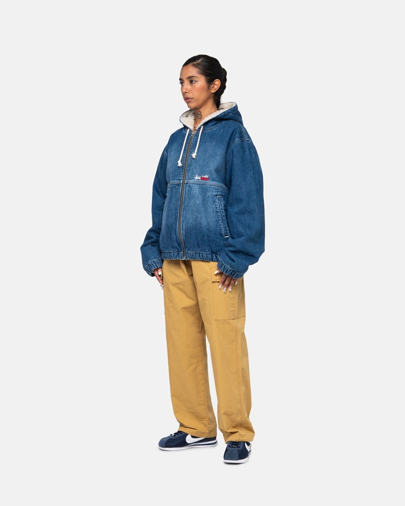 Veste Stussy Travail Denim Sherpa Bleu | EBO-18630862