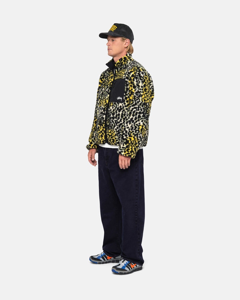 Veste Stussy Sherpa Reversible Jaune Leopard | VAN-00525514