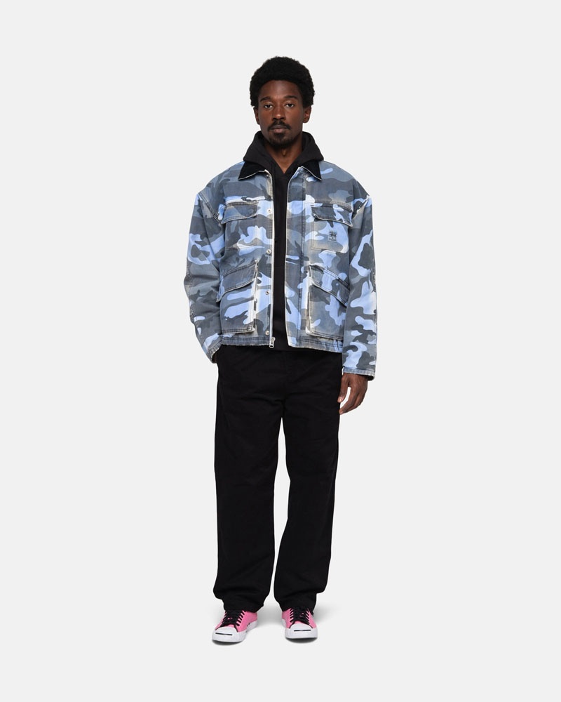 Veste Stussy Shop Spray Dye Tela Bleu Camouflage | QJJ-30905747