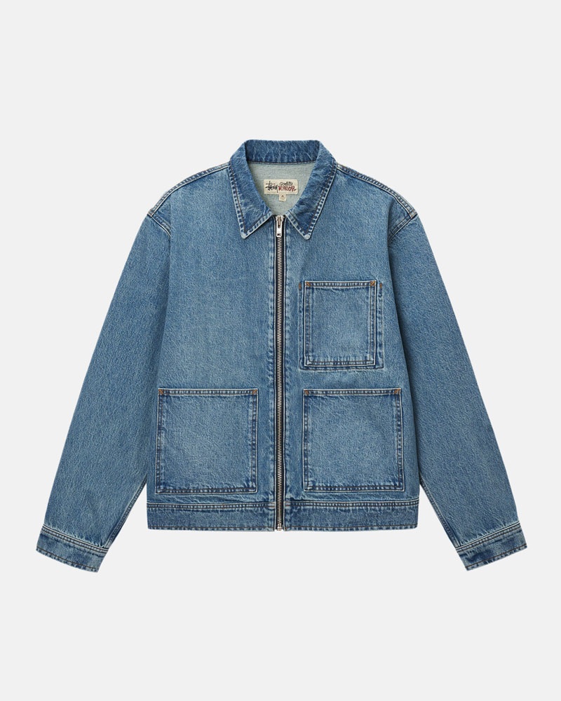 Veste Stussy Zip Travail Denim Bleu | FCG-75833301