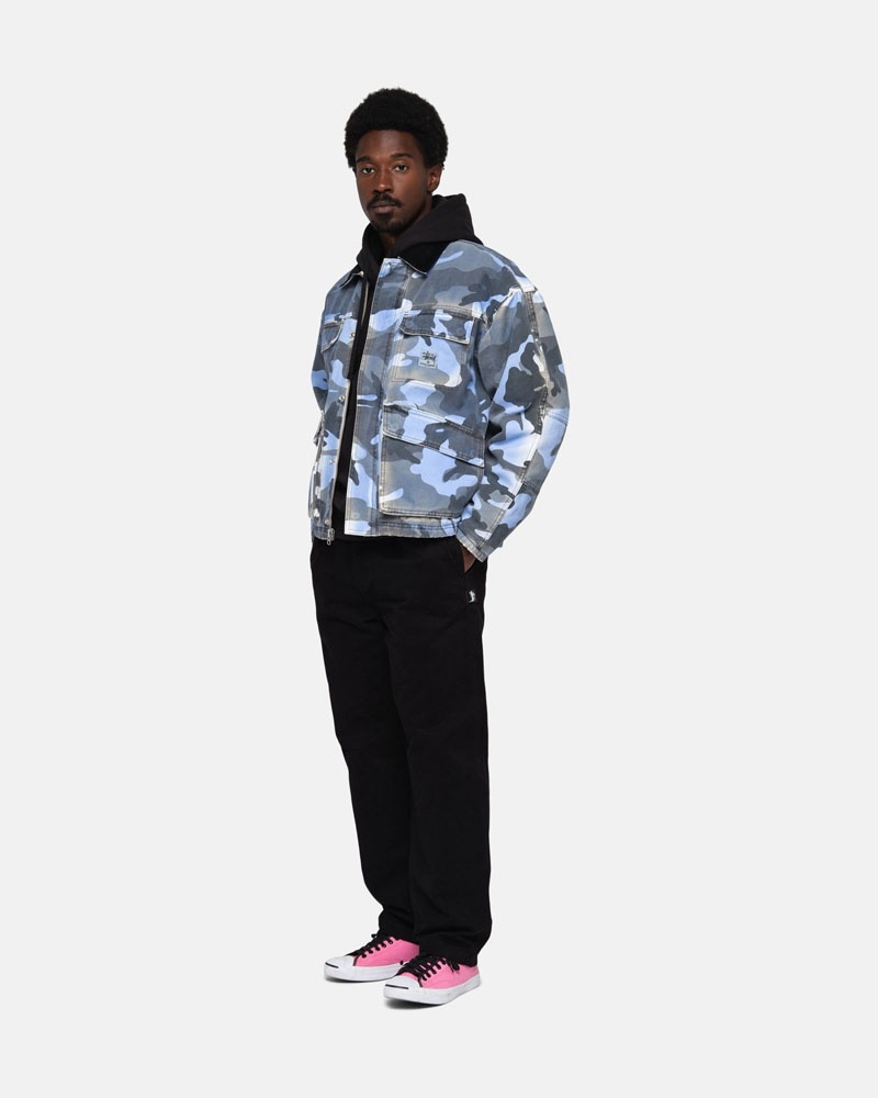 Veste Stussy Shop Spray Dye Tela Bleu Camouflage | QJJ-30905747