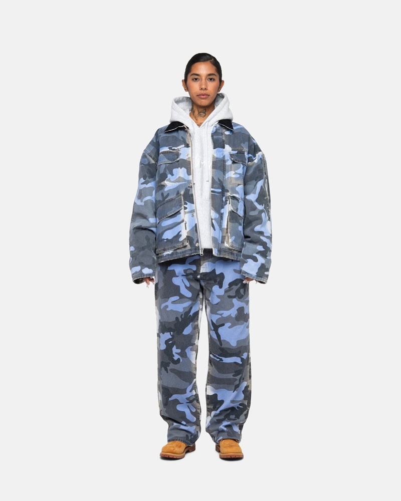 Veste Stussy Shop Spray Dye Tela Bleu Camouflage | QJJ-30905747