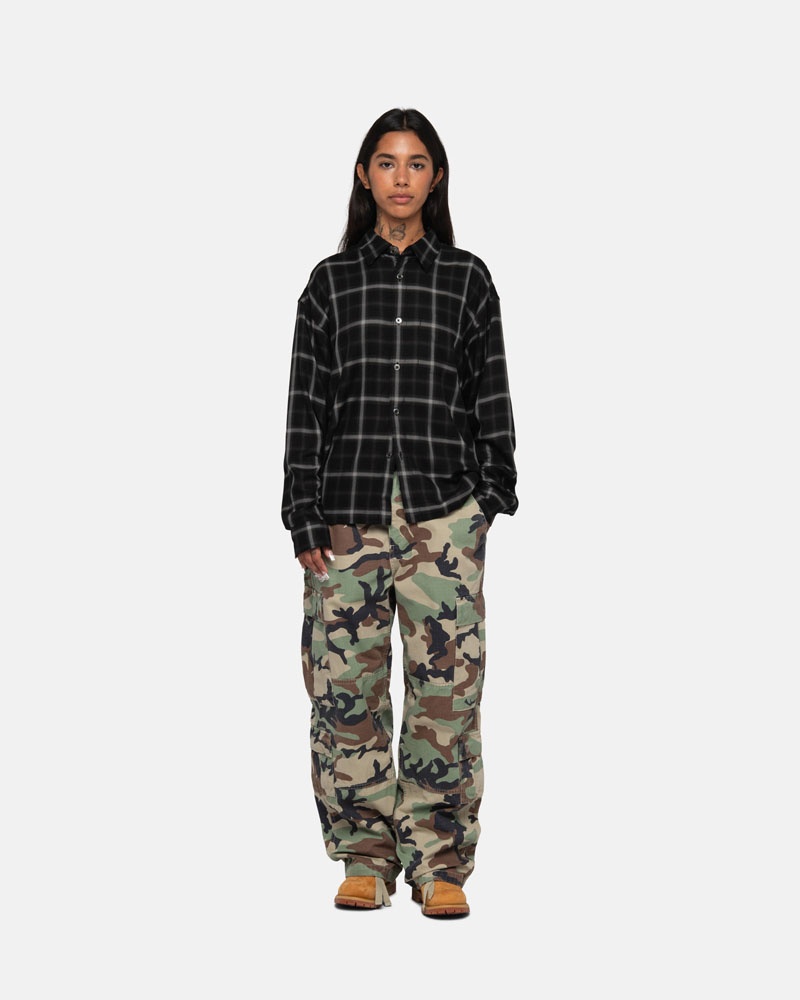 Chemises Stussy Shadow Plaid Rayon Noir | NXR-75651939