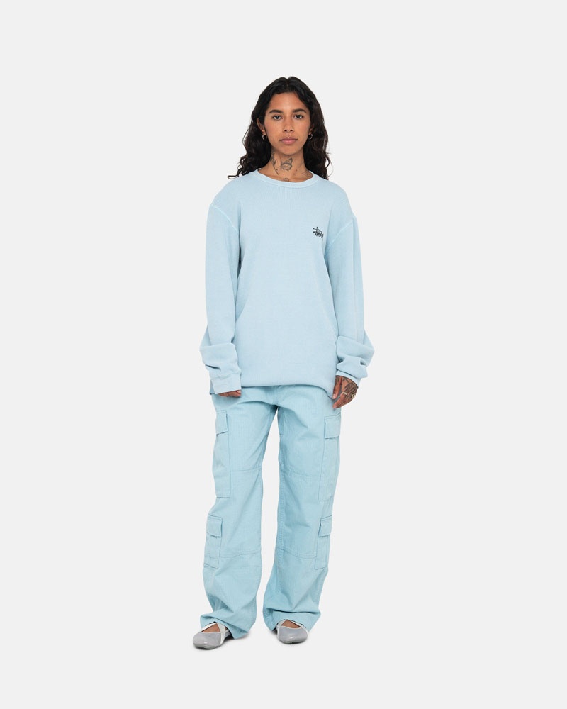 Chandail Stussy Basic Stock LS Thermal Bleu Clair | FKV-10475397