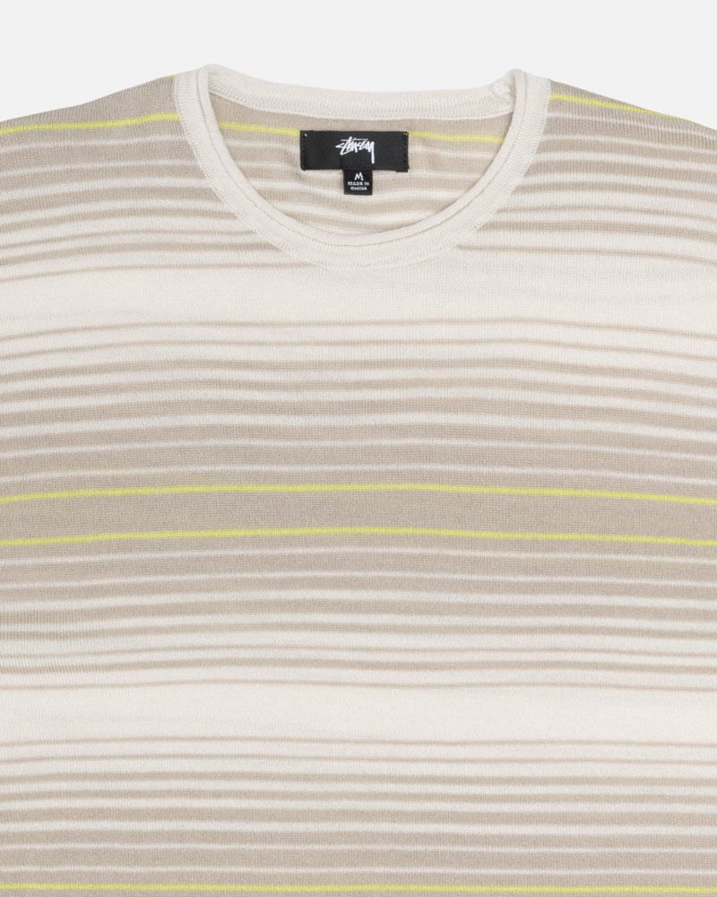 Chandail Stussy Horizontal Stripe Beige | QLO-49214487