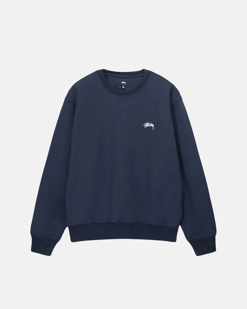 Sweatshirt Stussy Stock Logo Crew Bleu Marine | FMZ-44109097