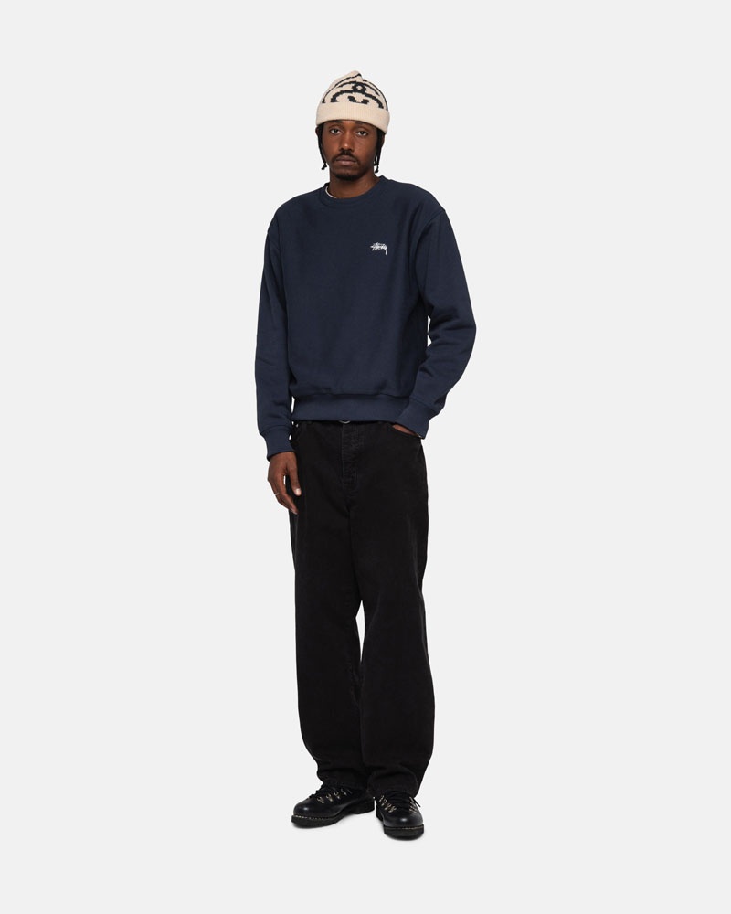 Sweatshirt Stussy Stock Logo Crew Bleu Marine | FMZ-44109097