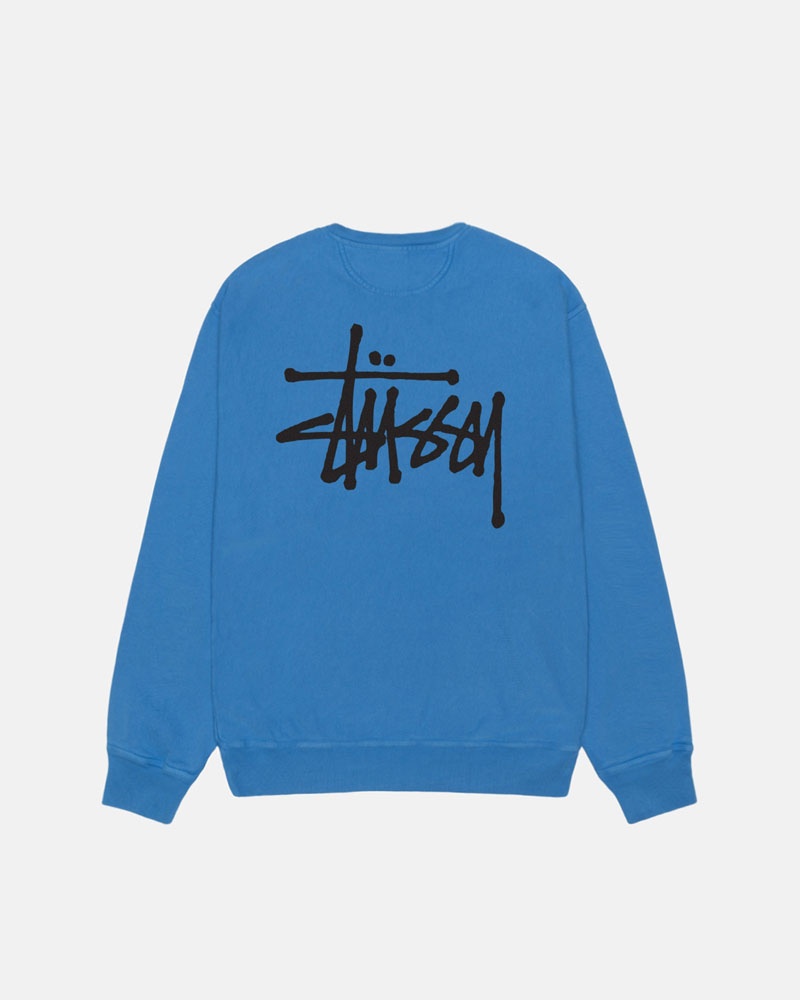 Sweatshirt Stussy Basic Stüssy Crew Pigment Dyed Bleu | XCJ-09146012