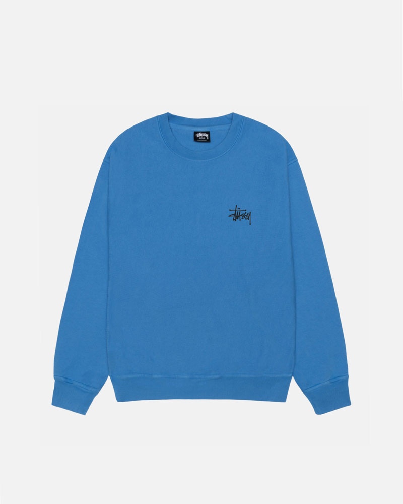 Sweatshirt Stussy Basic Stüssy Crew Pigment Dyed Bleu | XCJ-09146012