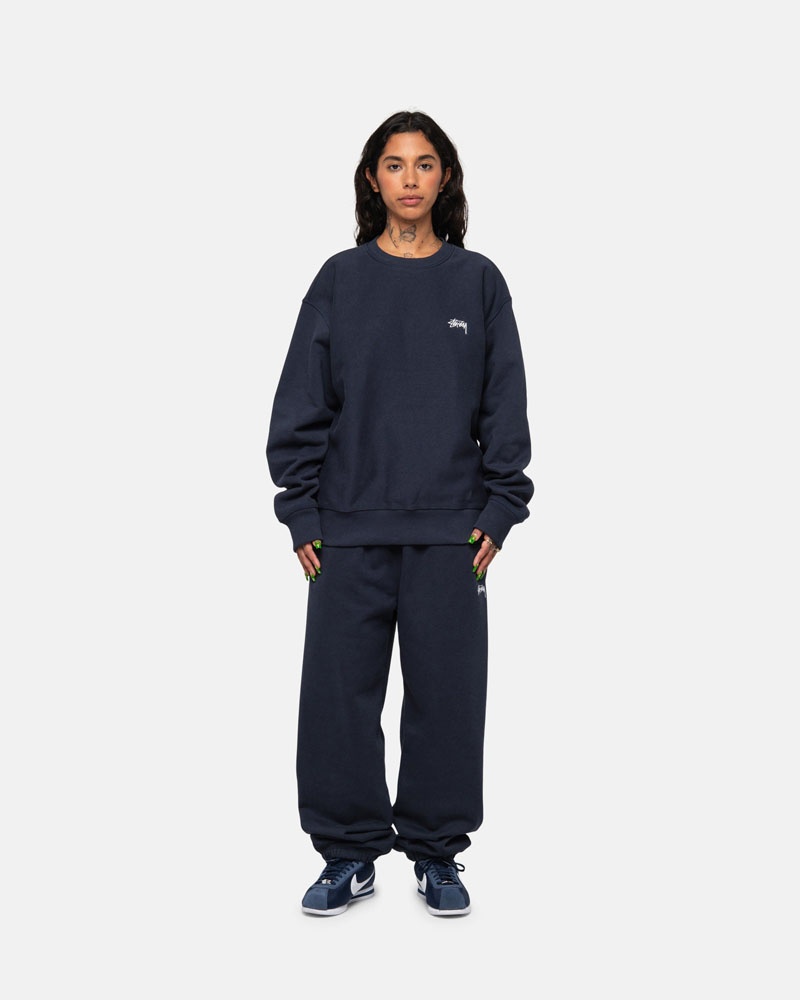 Sweatshirt Stussy Stock Logo Crew Bleu Marine | FMZ-44109097