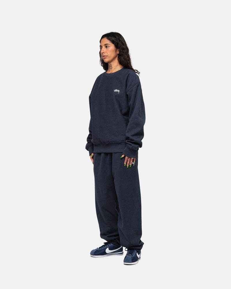 Sweatshirt Stussy Stock Logo Crew Bleu Marine | FMZ-44109097