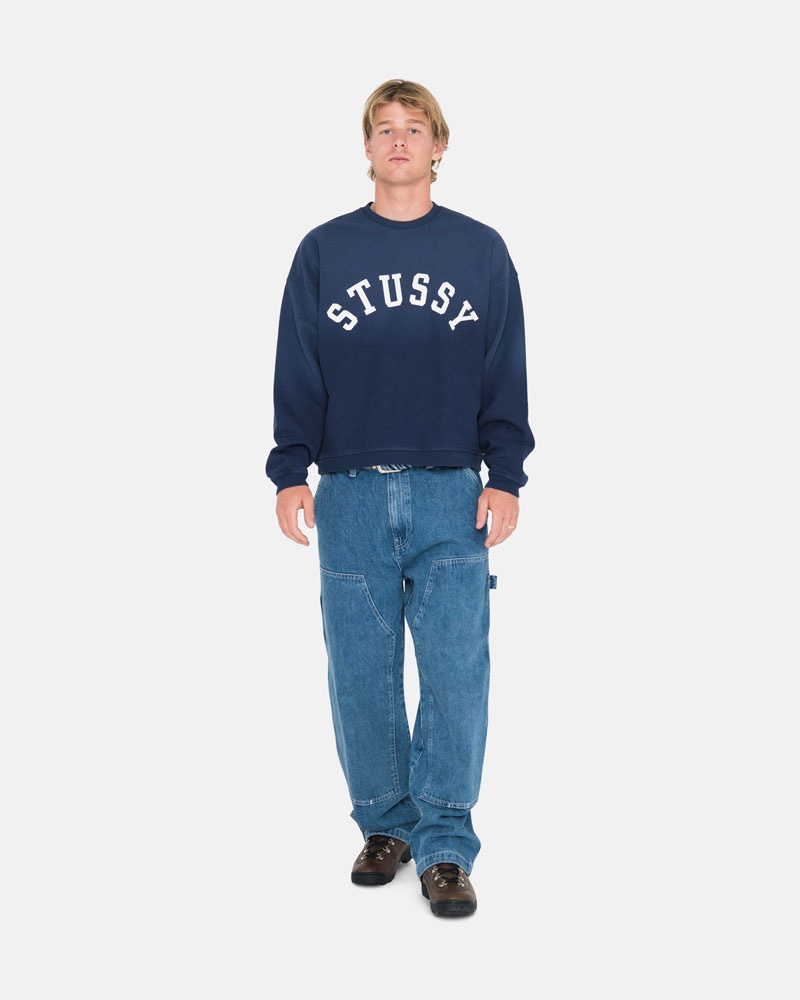 Sweatshirt Stussy Sun Faded Oversized Crew Bleu Marine | QZE-08198804