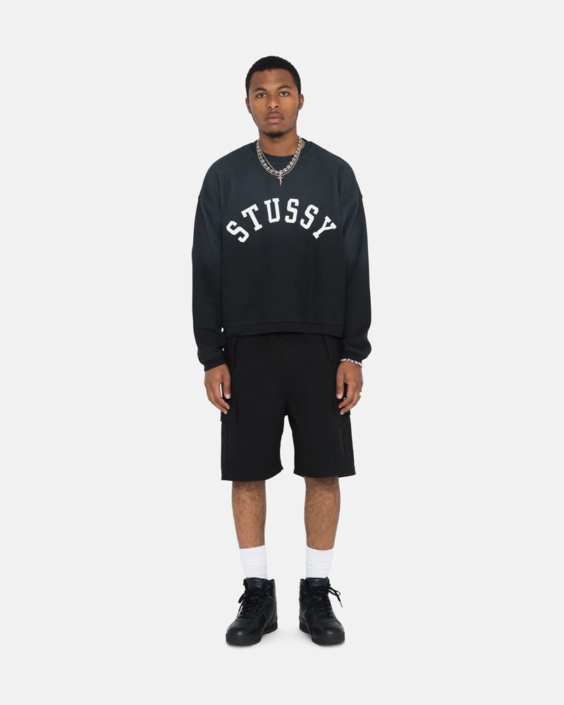 Sweatshirt Stussy Sun Faded Oversized Crew Noir | QNW-40521091