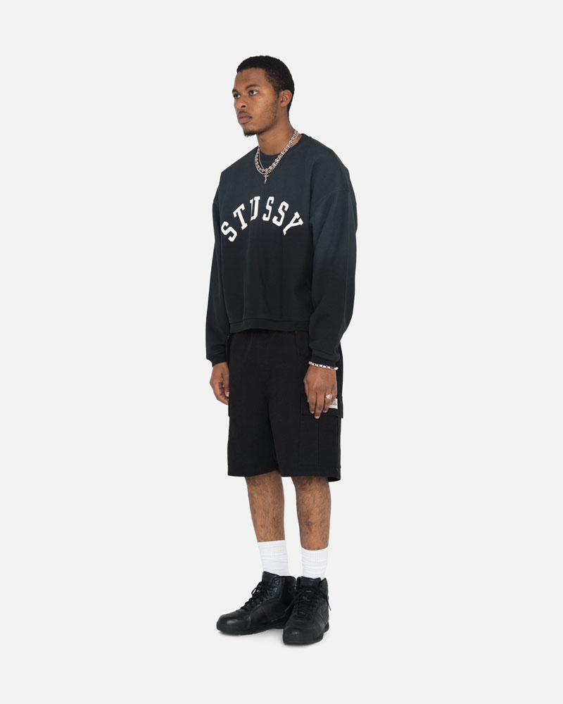 Sweatshirt Stussy Sun Faded Oversized Crew Noir | QNW-40521091