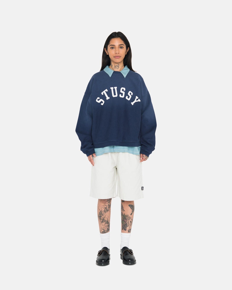 Sweatshirt Stussy Sun Faded Oversized Crew Bleu Marine | QZE-08198804