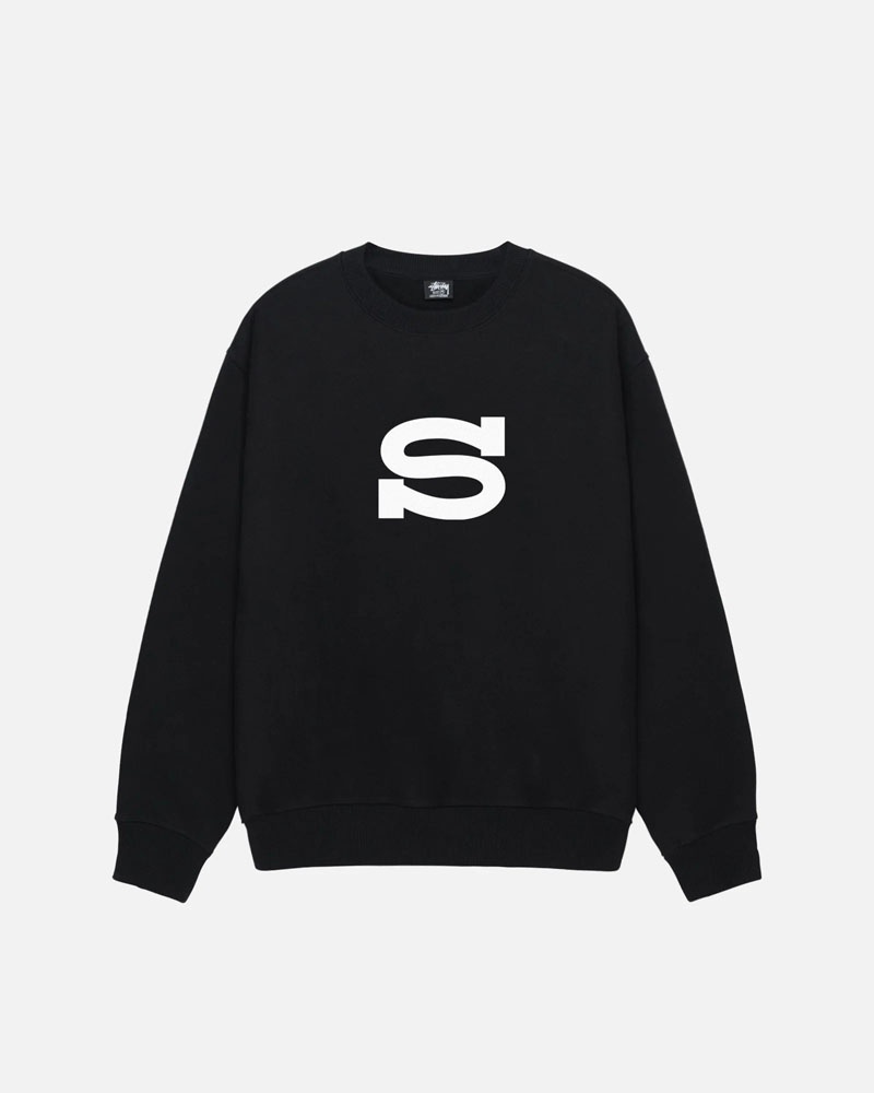 Sweatshirt Stussy Letterman Crew Noir | JSJ-45357328