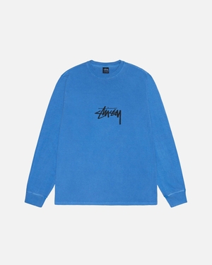 Sweatshirt Stussy Small Stock LS Tee Pigment Dyed Bleu | TEO-09678303