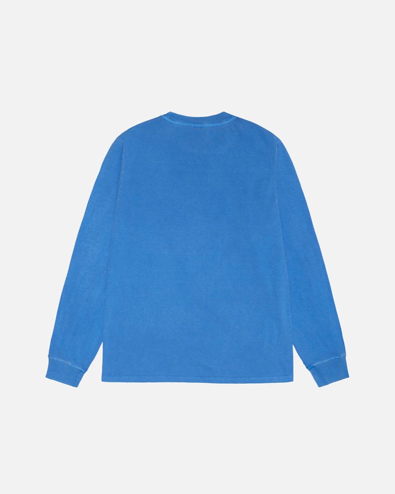 Sweatshirt Stussy Small Stock LS Tee Pigment Dyed Bleu | TEO-09678303