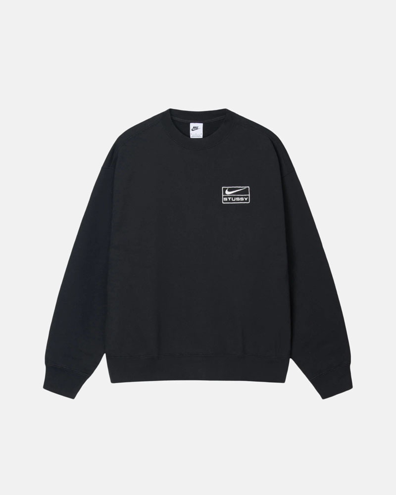 Sweatshirt Stussy Stüssy & Nike Stone Wash Fleece Crew Noir | CHY-53102495