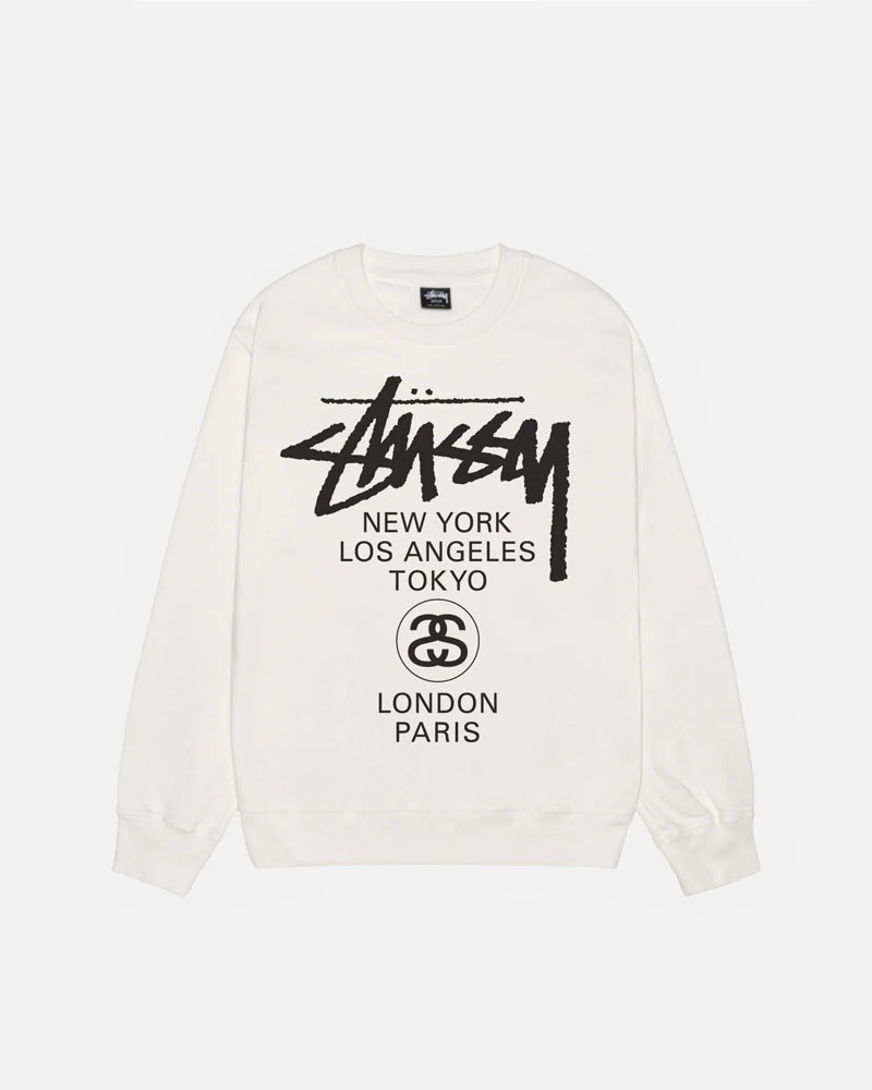 Sweatshirt Stussy World Tour Crew Pigment Dyed Blanche | NNO-59426810