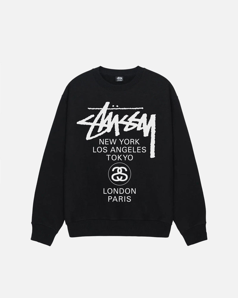 Sweatshirt Stussy World Tour Crew Noir | OAJ-58857203