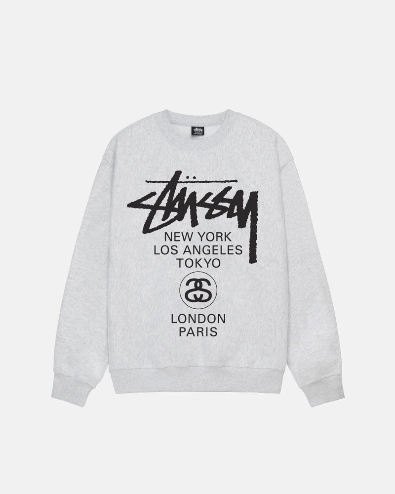 Sweatshirt Stussy World Tour Crew Grise | GVT-60110292