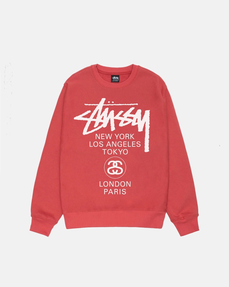 Sweatshirt Stussy World Tour Crew Rouge | GMH-34242634