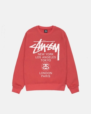 Sweatshirt Stussy World Tour Crew Rouge | GMH-34242634