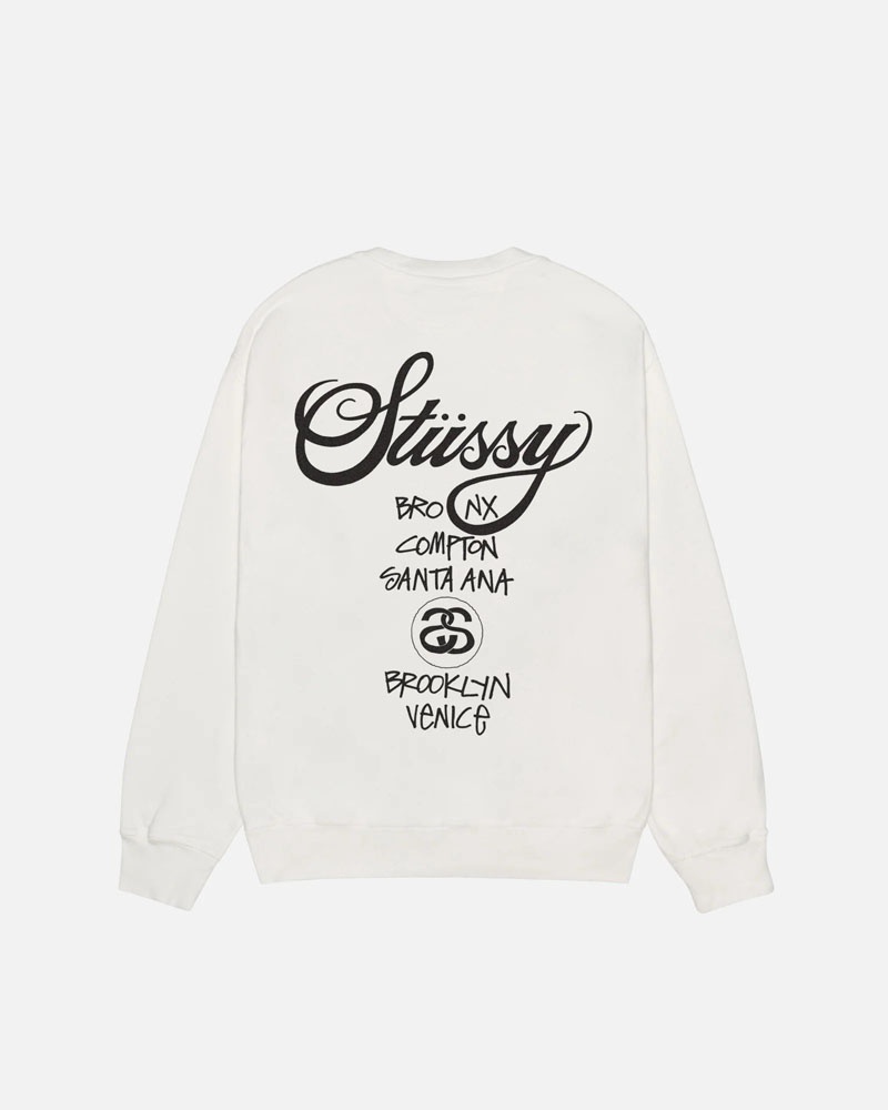 Sweatshirt Stussy World Tour Crew Pigment Dyed Blanche | NNO-59426810