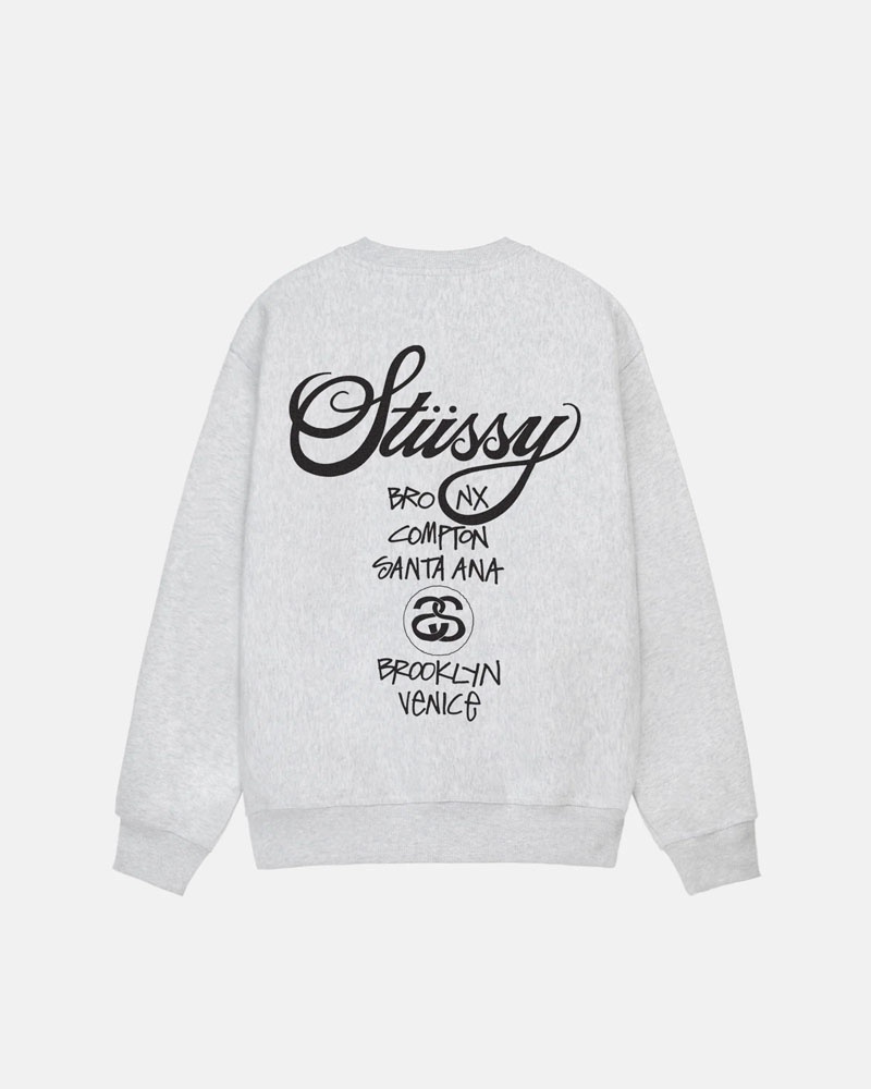 Sweatshirt Stussy World Tour Crew Grise | GVT-60110292