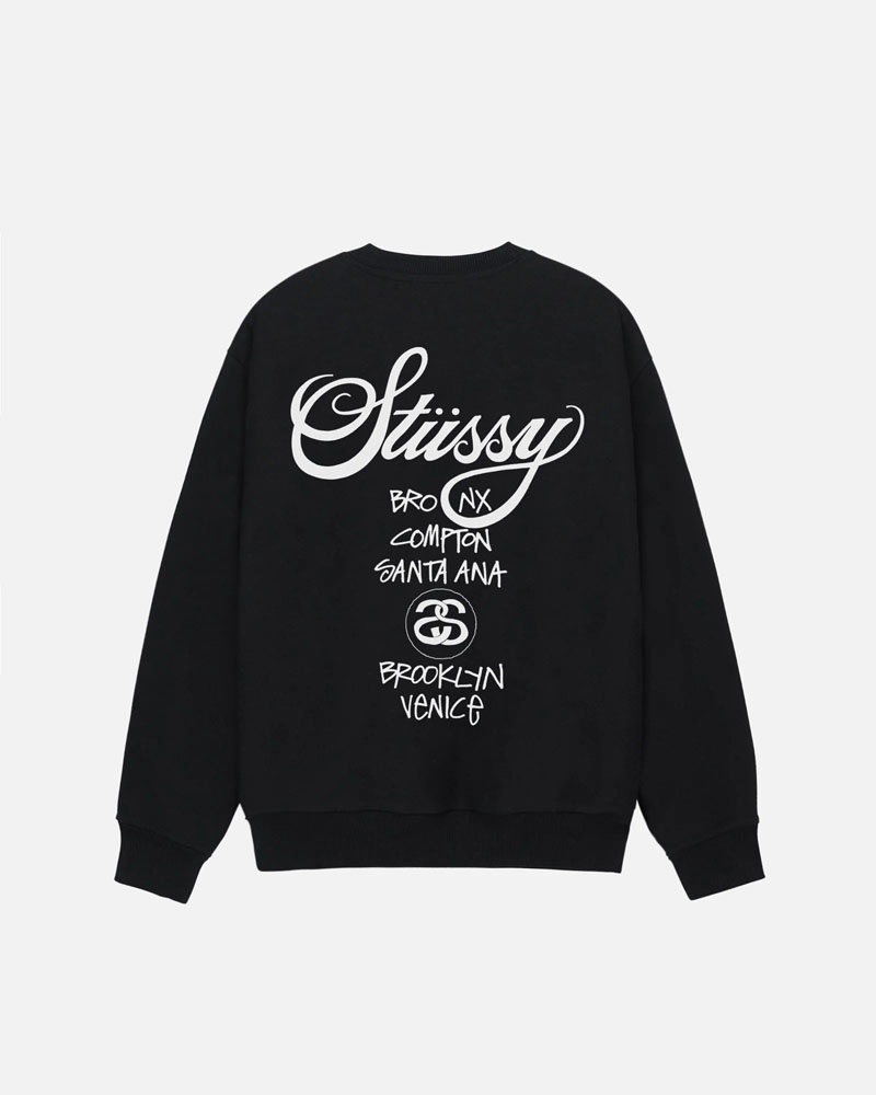 Sweatshirt Stussy World Tour Crew Noir | OAJ-58857203