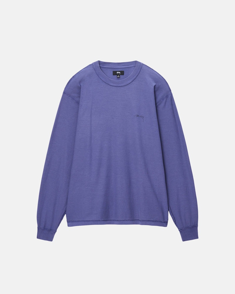 T Shirts Stussy Lazy LS Bleu Foncé | EAJ-81153514