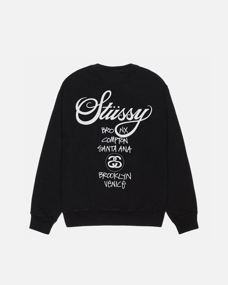 Sweatshirt Stussy World Tour Crew Pigment Dyed Noir | QAT-86038503