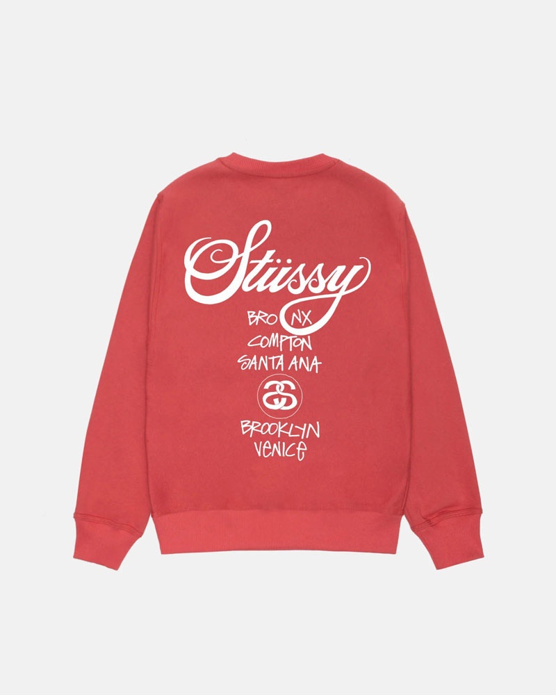 Sweatshirt Stussy World Tour Crew Rouge | GMH-34242634