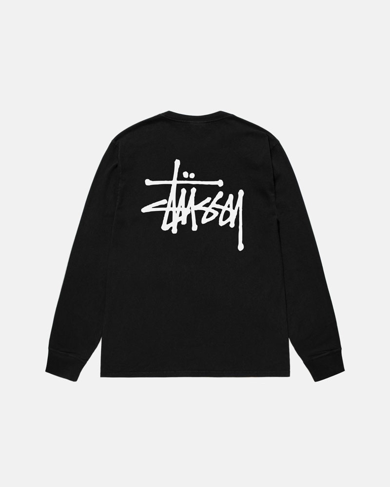 T Shirts Stussy Basic Stüssy LS Pigment Dyed Noir | UAV-50691949