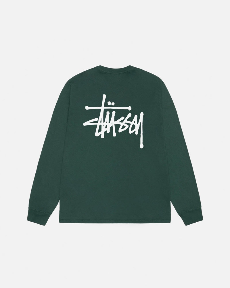 T Shirts Stussy Basic Stüssy LS Pigment Dyed Vert | HGH-36509598