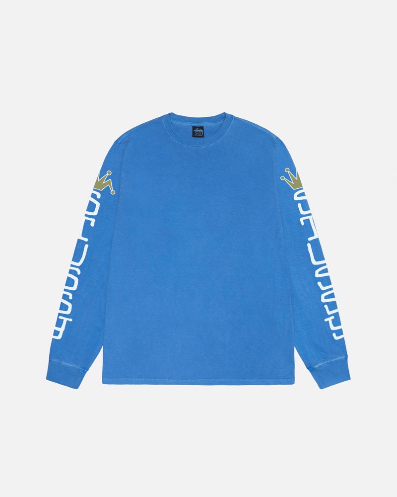 T Shirts Stussy Jumbo LS Pigment Dyed Bleu | IWN-73067112