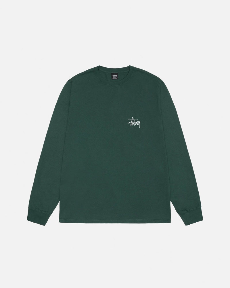 T Shirts Stussy Basic Stüssy LS Pigment Dyed Vert | HGH-36509598