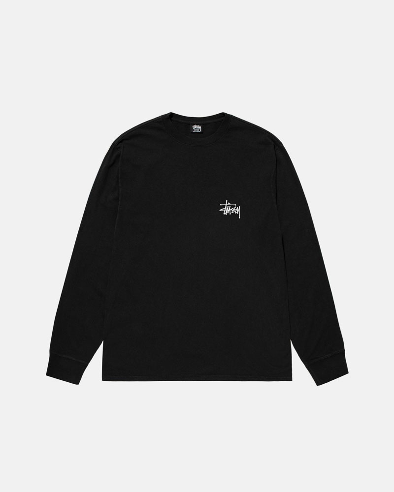 T Shirts Stussy Basic Stüssy LS Pigment Dyed Noir | UAV-50691949