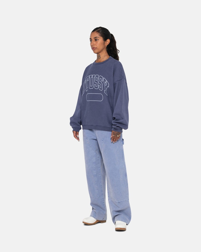 Sweatshirt Stussy Varsity Oversized Crew Bleu | BLR-13069888