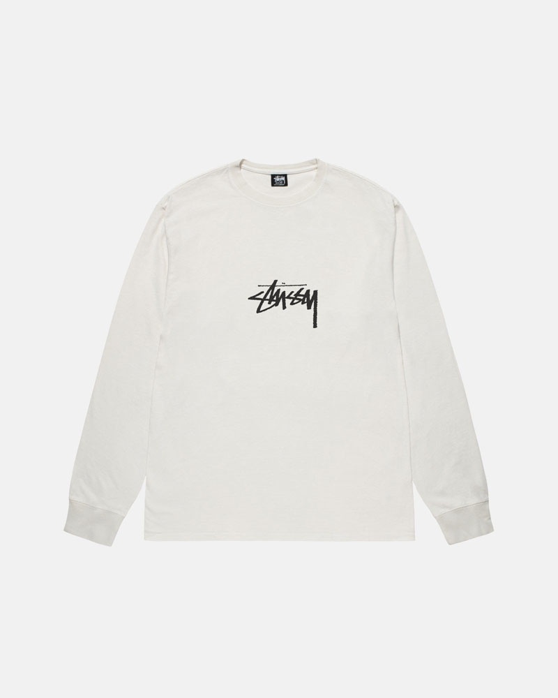 T Shirts Stussy Small Stock LS Pigment Dyed Beige | GUC-91475713