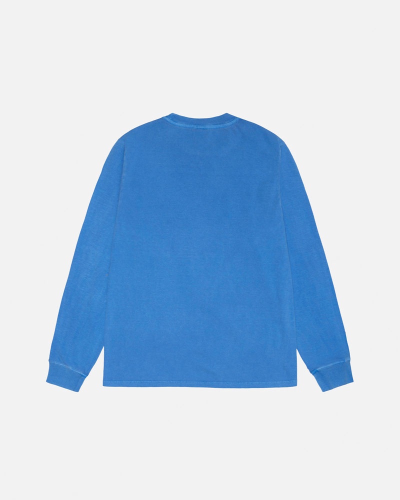 T Shirts Stussy Small Stock LS Pigment Dyed Bleu | FIL-95866777