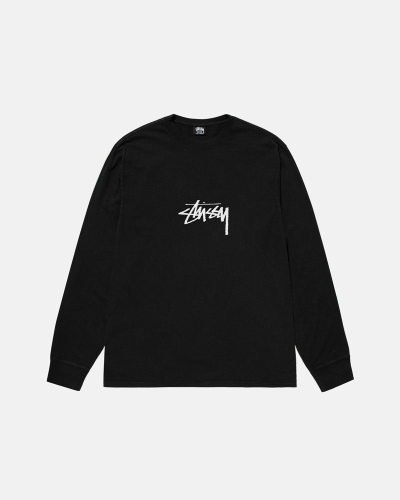 T Shirts Stussy Small Stock LS Pigment Dyed Noir | TRS-04667984