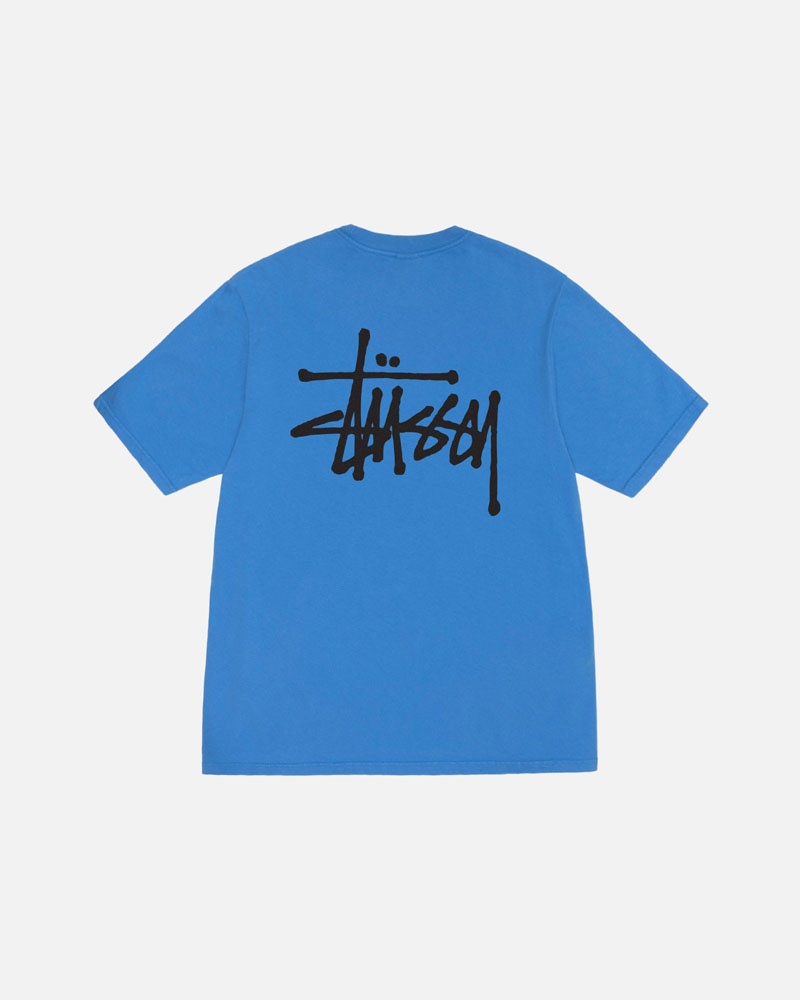 T Shirts Stussy Basic Stüssy Pigment Dyed Bleu | SQH-71674780