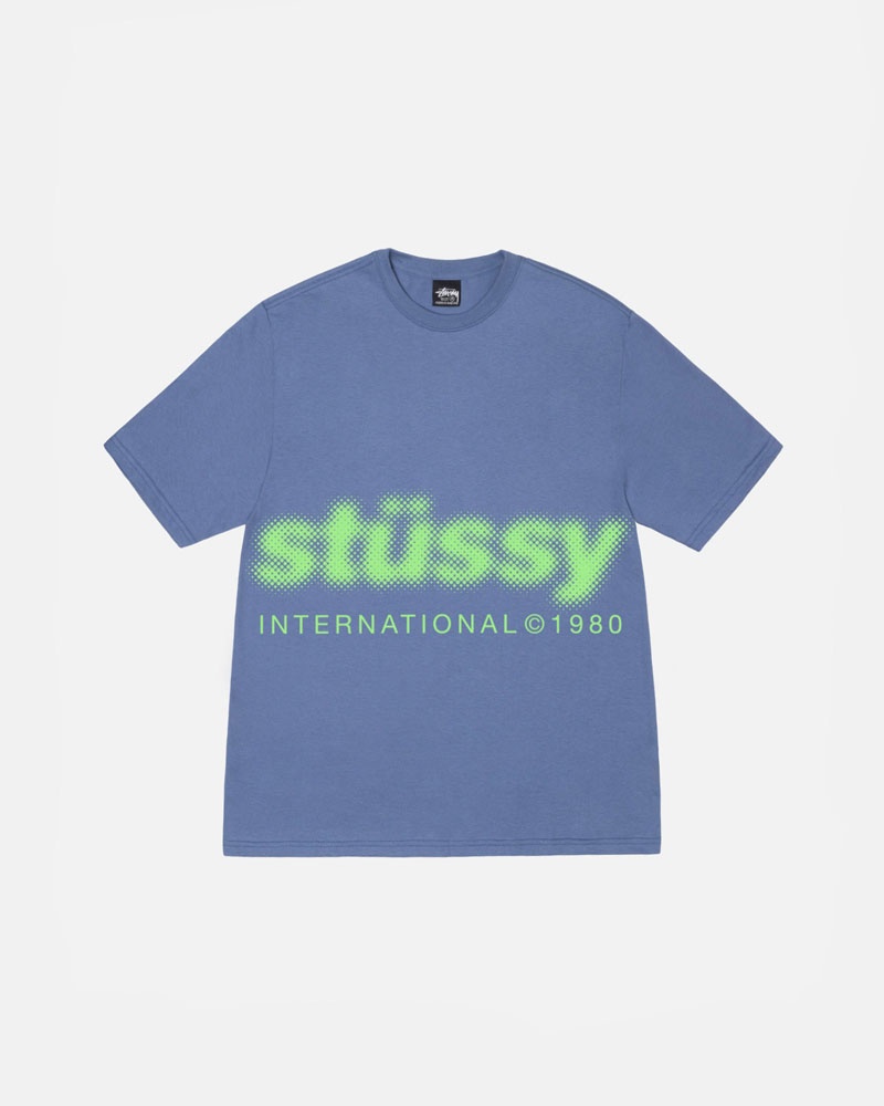 T Shirts Stussy Blur Bleu | DUE-04230886