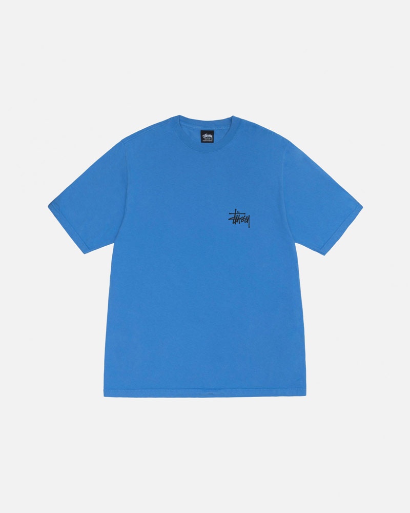 T Shirts Stussy Basic Stüssy Pigment Dyed Bleu | SQH-71674780