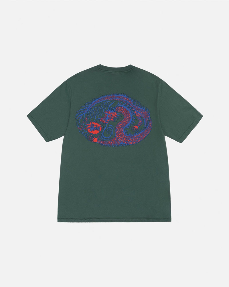 T Shirts Stussy Mosaic Dragon Pigment Dyed Vert | IJR-24492851